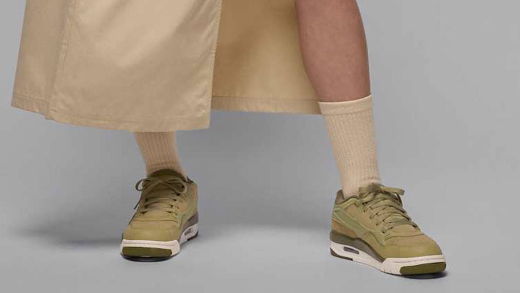 Air Jordan 4 RM Neutral Olive IB7694-201 on feet