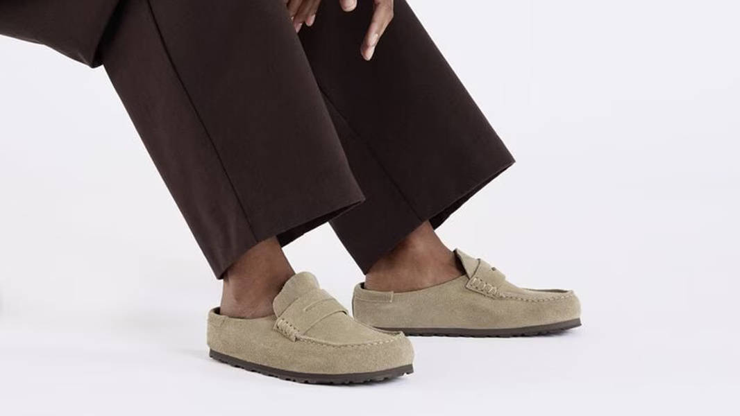 Birkenstock Naples Wrapped Taupe 1029675 on feet