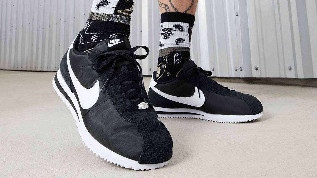 Nike Cortez Textile Black White HF0263-001 on feet