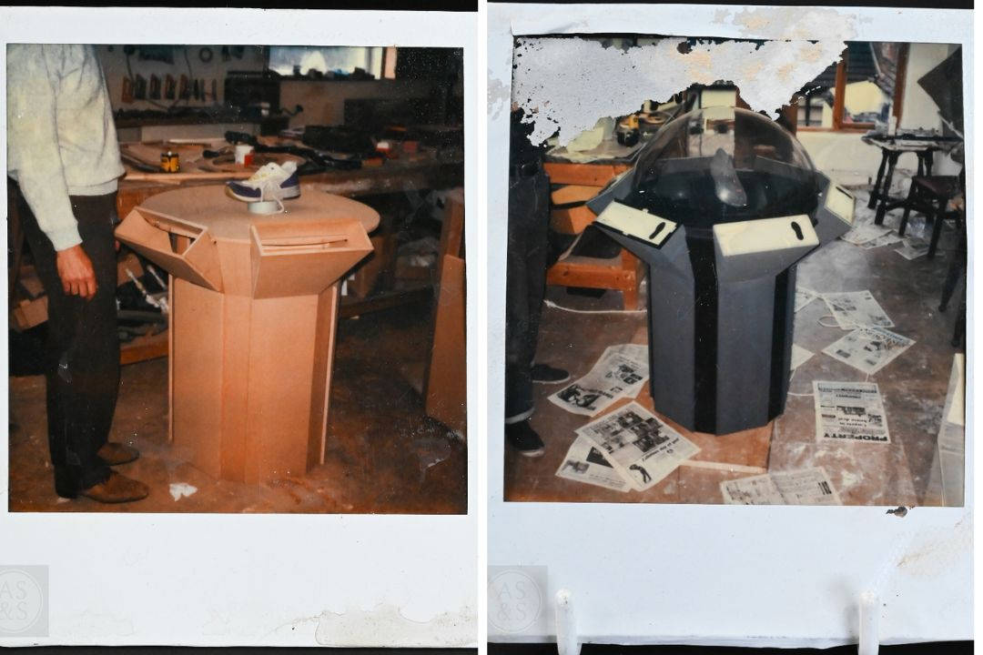 John Mott's Behind the Scenes Polaroids of ASICS Display Case to showcase the Piezoelectric technology capabilities