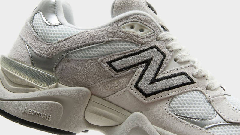 New Balance 9060 White Metallic Silver Closeup
