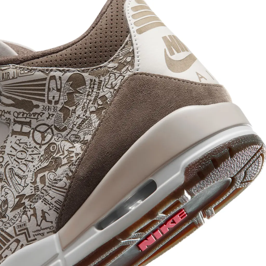 Air Jordan 3 Laser close-up detail showing intricate laser-etched storytelling graphics