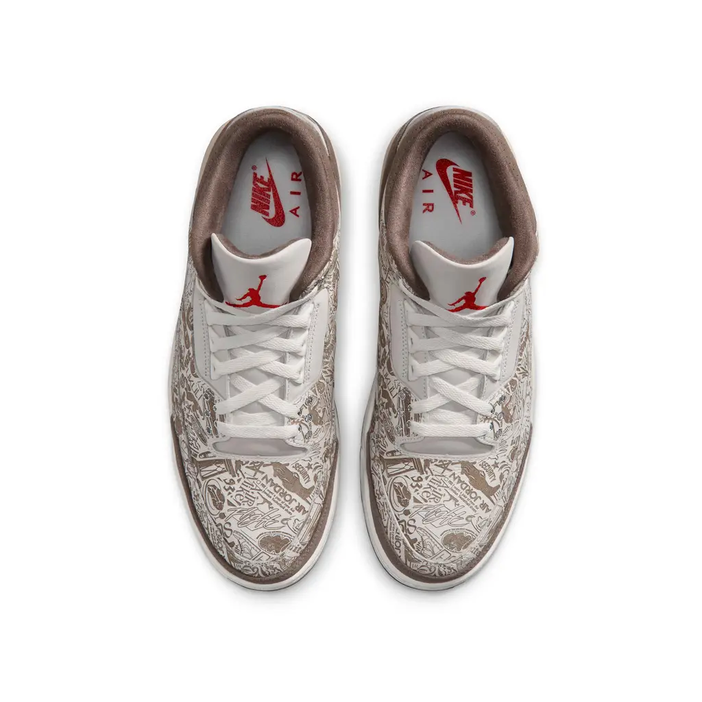 Air Jordan 3 Laser top view showing golden Jumpman tongue logo and etched panel detail