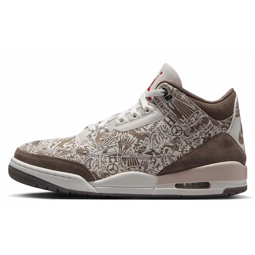 Air Jordan 3 Laser lateral view showing all-over laser-etched graphics on premium leather upper