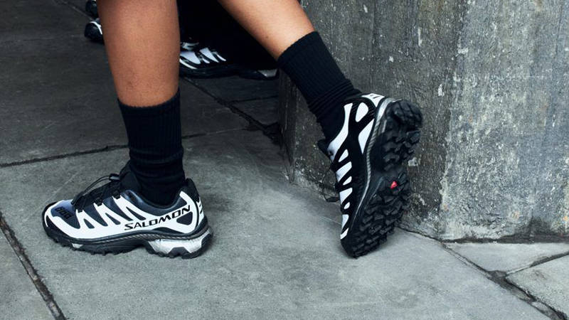 Footpatrol x Salomon XT-4 Black White on foot side