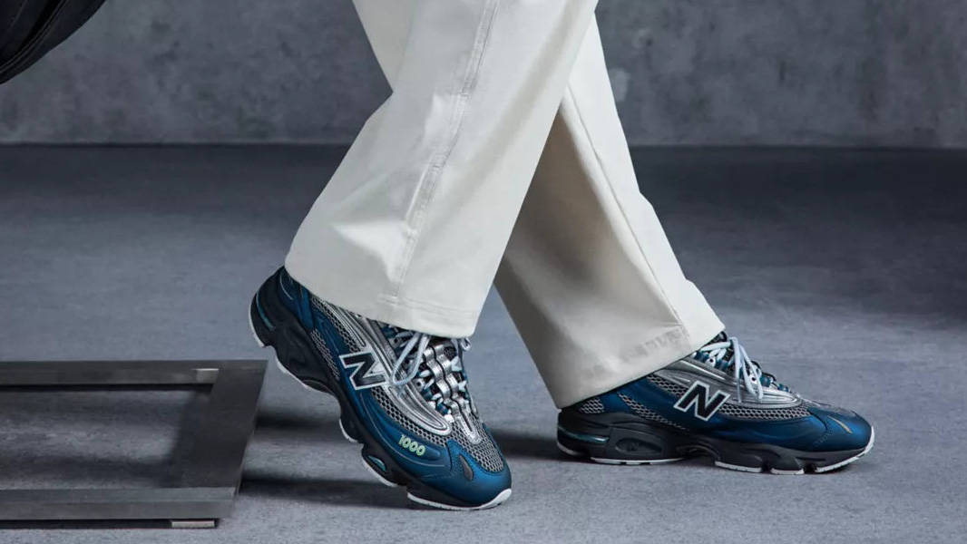 New Balance 1000 Deep Ocean Silver Metallic On Foot