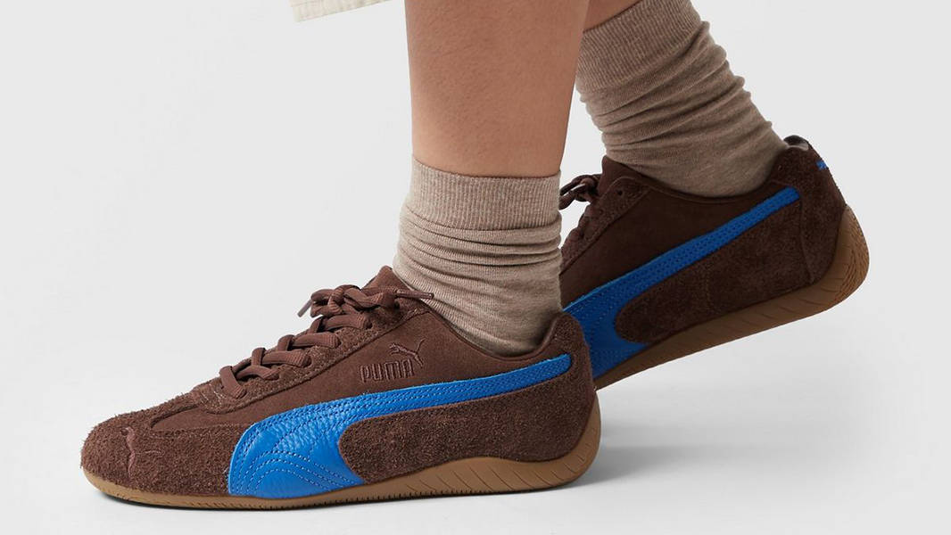 PUMA Speedcat Chestnut Brown Mountain Blue 405613-01 on feet