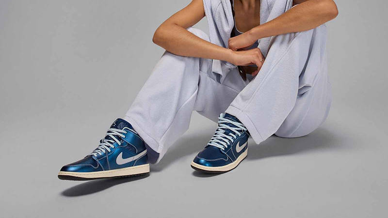 Air Jordan 1 Mid Metallic Blue IM5128-001 on foot