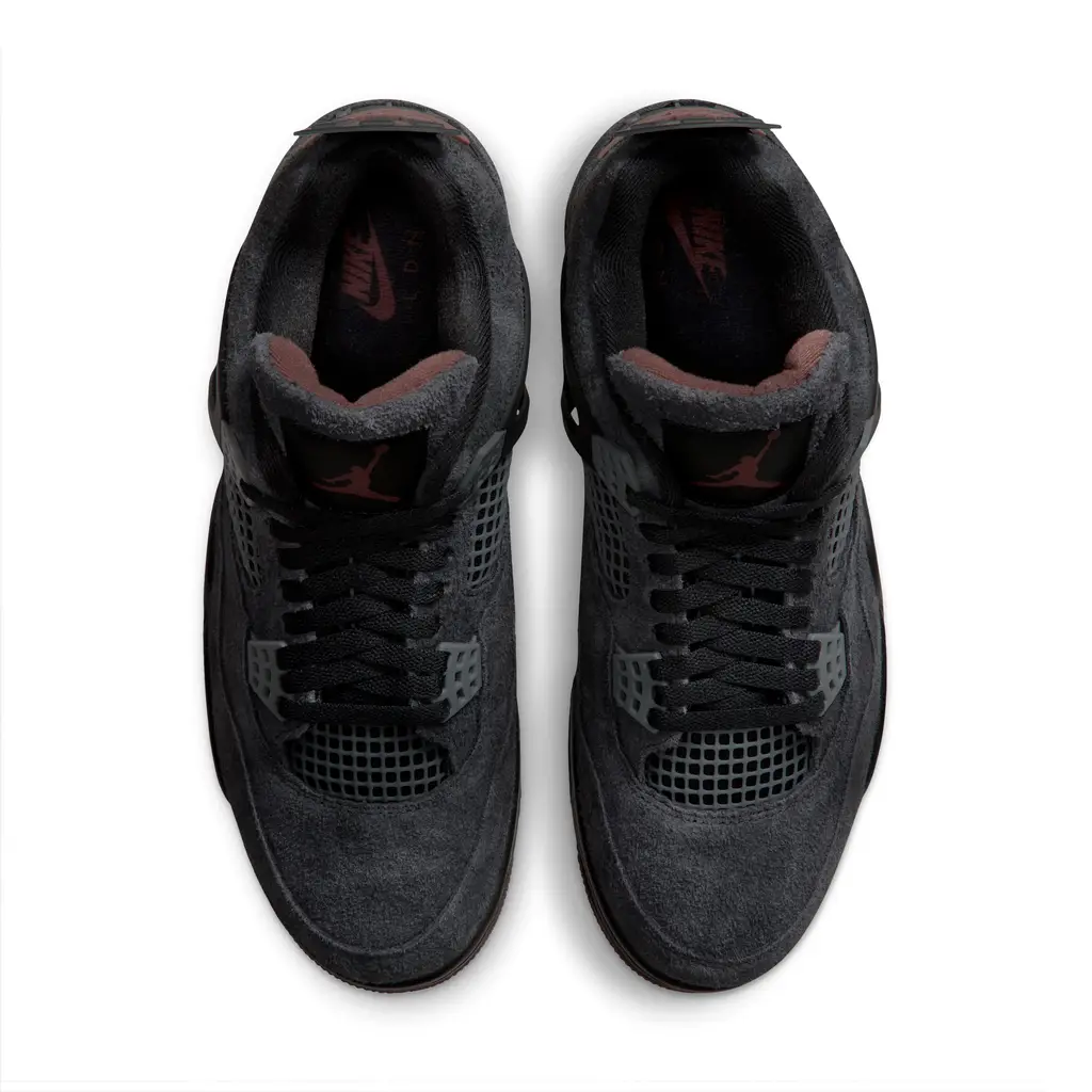 Air Jordan 4 London top view showing black wings and rust-brown Jumpman branding