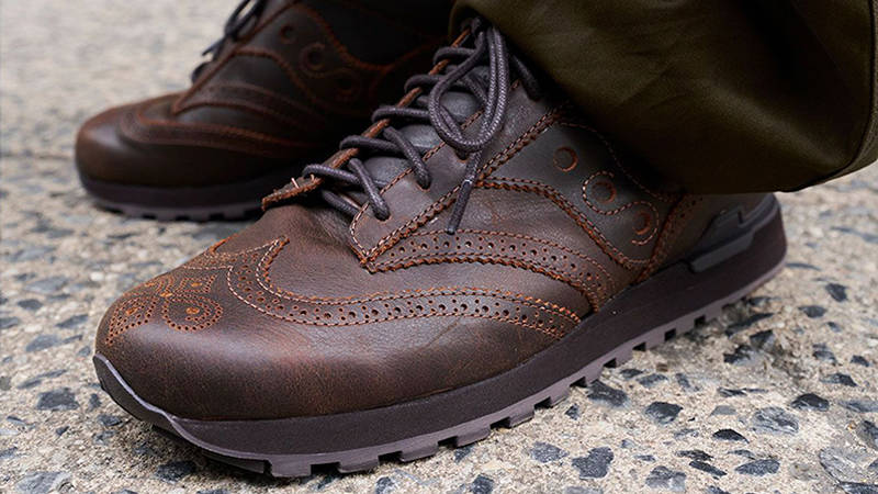 Saucony Shadow Wingtip Brown on foot