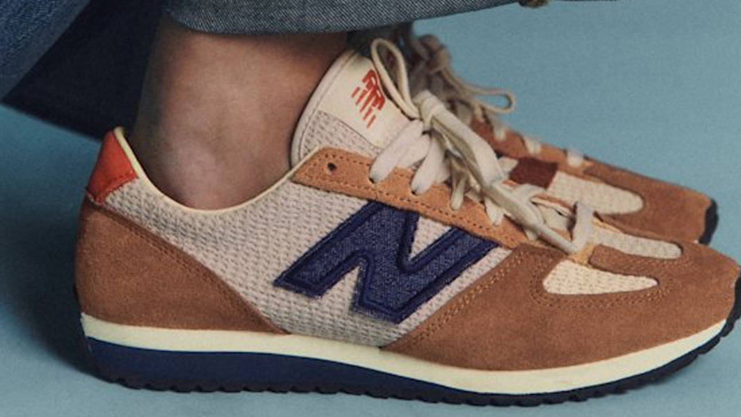 Sézane x New Balance 471 Ecru Brown On Foot Side