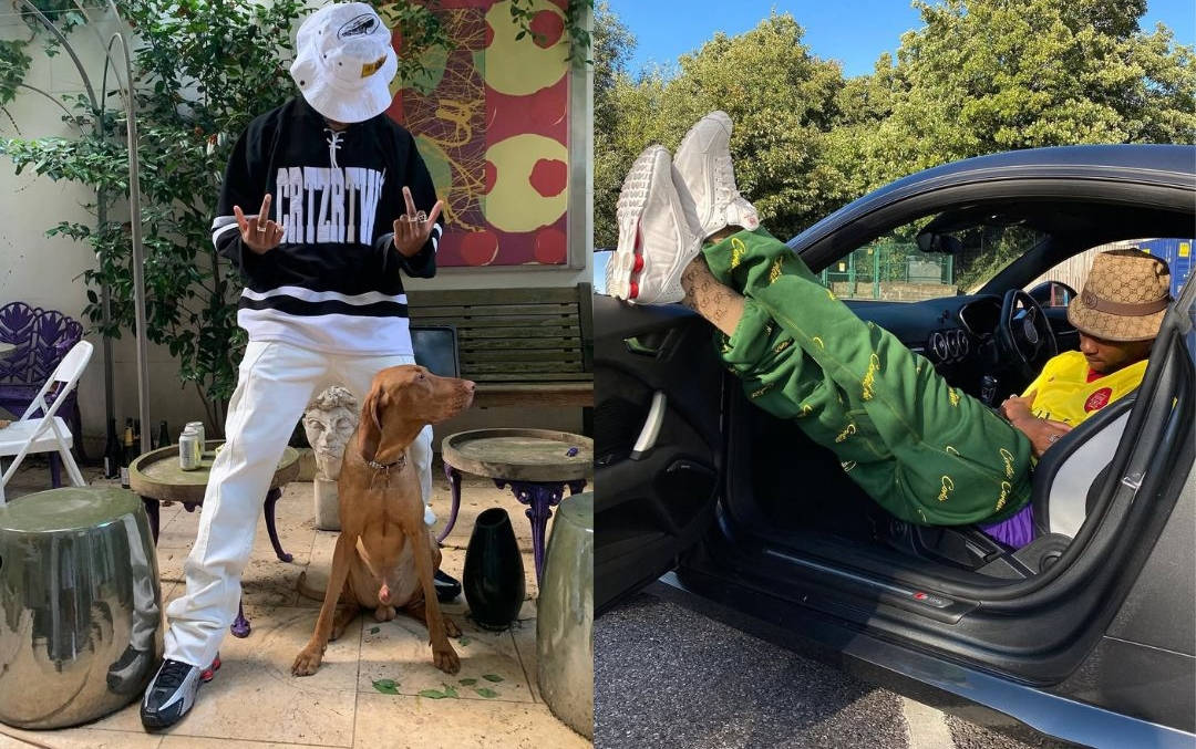 Clint419 from Corteiz wearing the Nike Shox R4 in 2019 outfit pic