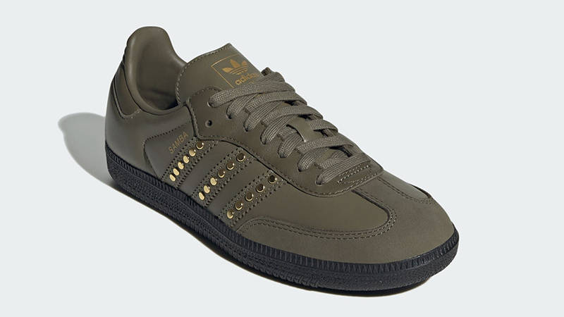adidas Samba OG Studded Stripes Dark Khaki Olive JR8870 front