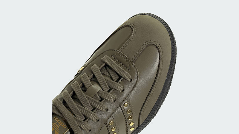 adidas Samba OG Studded Stripes Dark Khaki Olive JR8870 toe