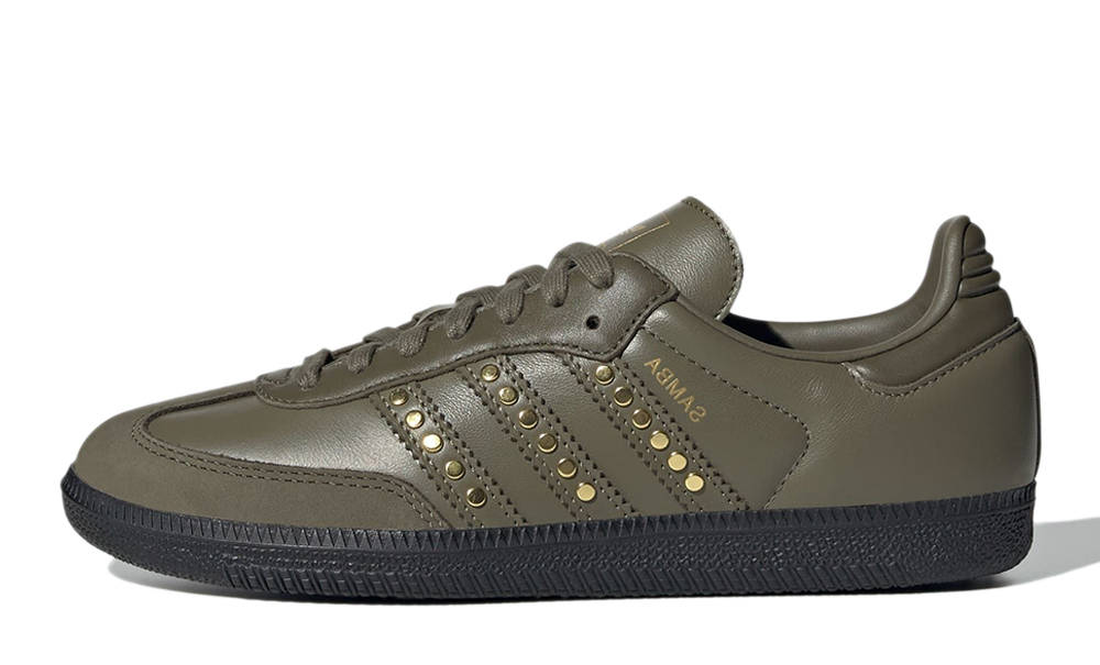 adidas Samba OG Studded Stripes Dark Khaki Olive JR8870