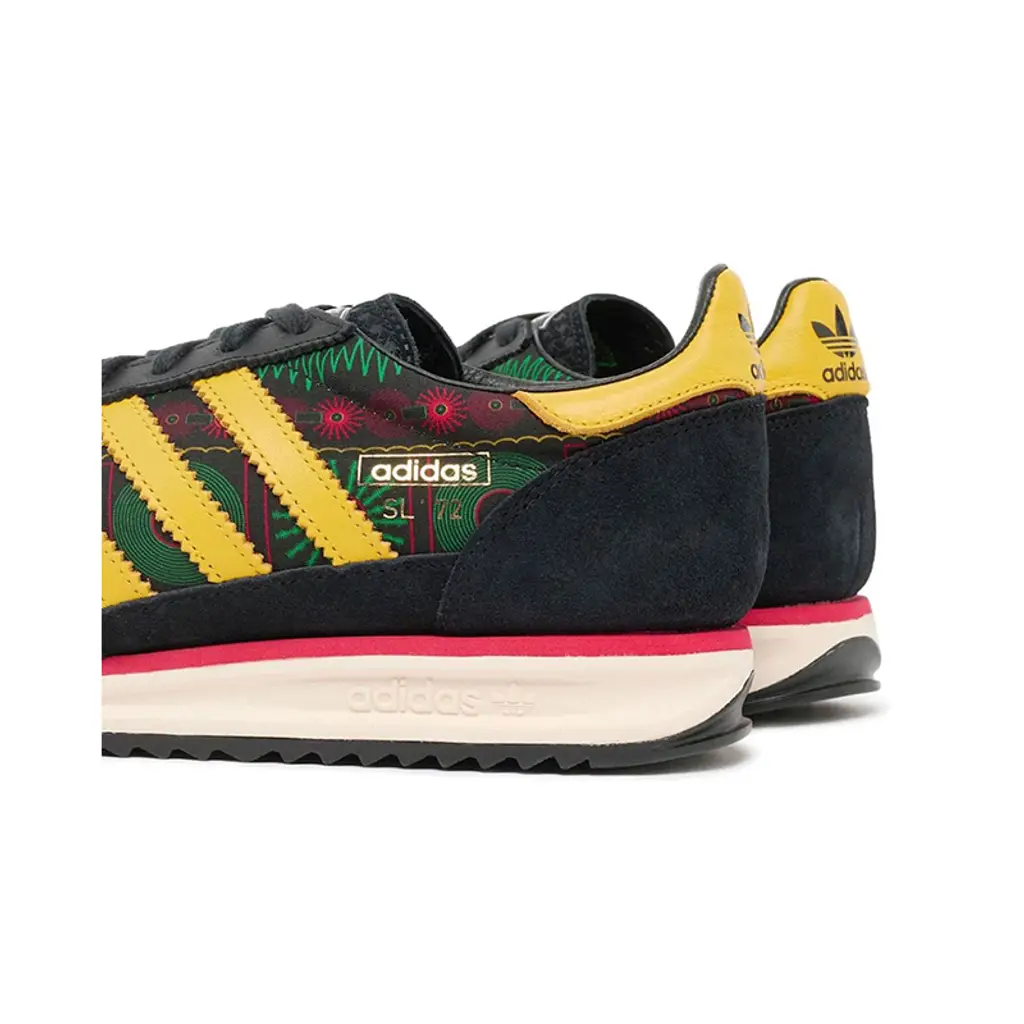 Bob Marley x adidas SL 72 heel view with suede finish