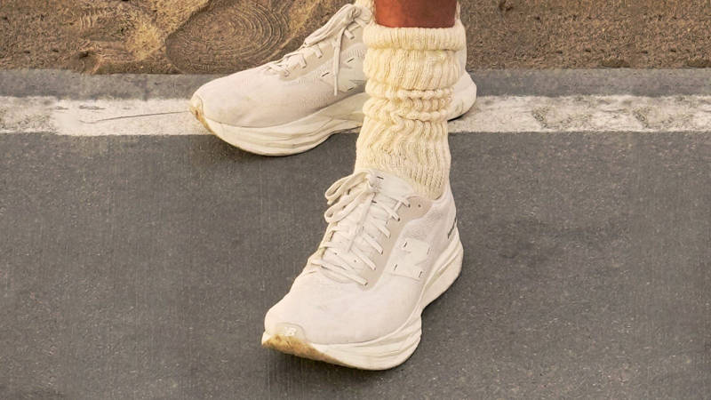 District Vision x New Balance FuelCell SC Elite V5 Linen on foot