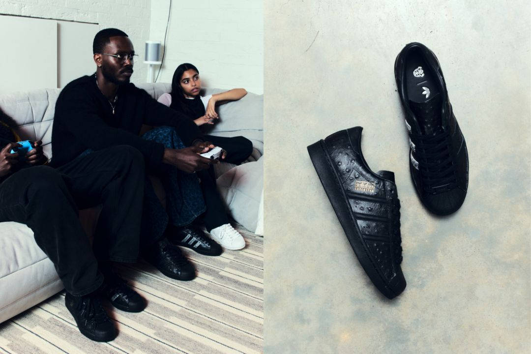 Footpatrol x adidas Consortium Superstar collection shot alongside side profile of shoe