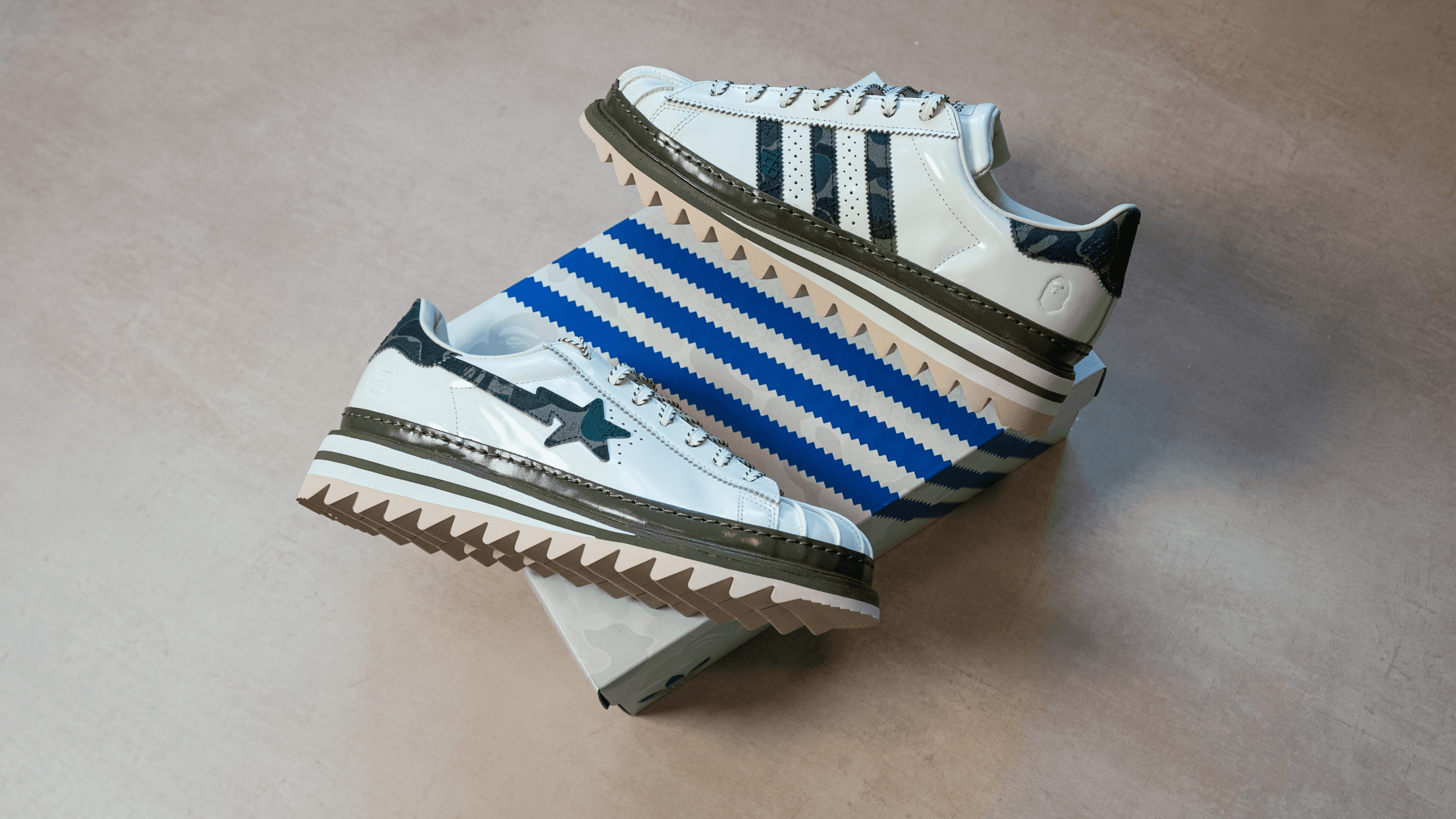 CLOT x A BATHING APE x adidas Superstar White Olive