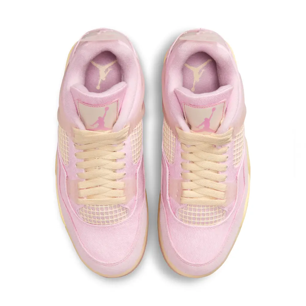 Air Jordan 4 Denim Pink Iced Carmine top down view showing tonal pink denim construction and Coconut Milk laces