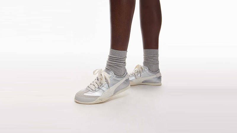 PUMA Bella Leather Silver White 402186-06 on foot