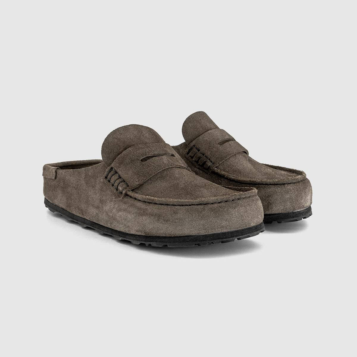 Birkenstock Naples Wrapped Clogs Suede Concrete Grey 1029672 front
