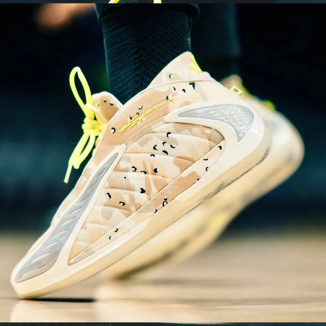 Hellstar x adidas Anthony Edwards 2 Desert Camo Lime on foot