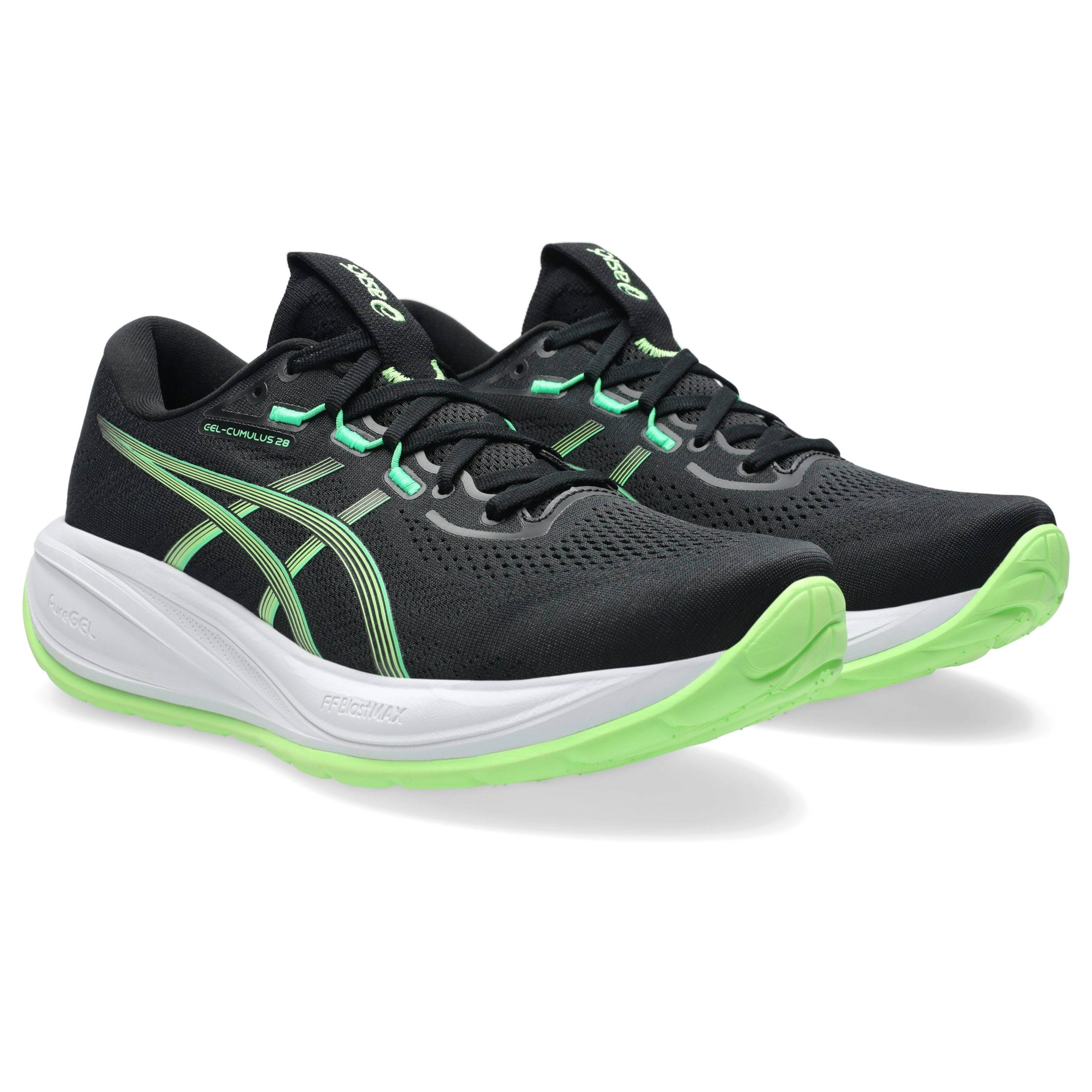 ASICS GEL-Cumulus 28 Black Illuminate Green 1011C143-001 front