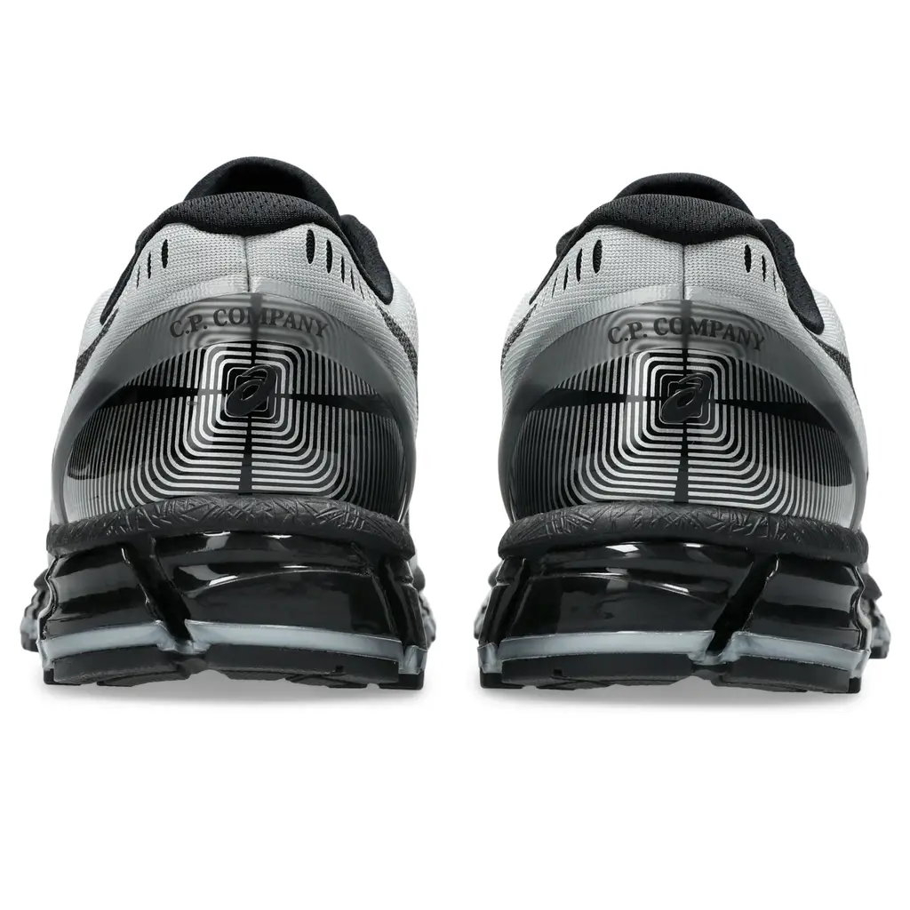 C.P. Company x ASICS Gel-Quantum 360 Silver Caviar heel view showing ASICS spiral logo and sculpted outsole