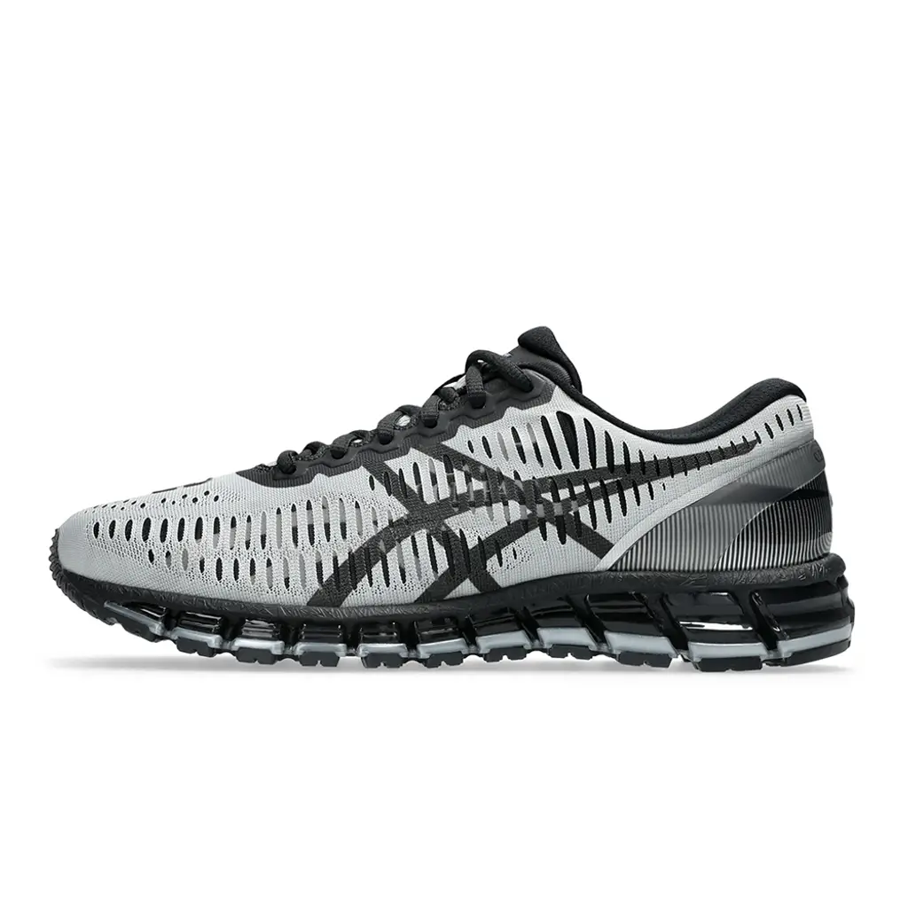 C.P. Company x ASICS Gel-Quantum 360 Silver Caviar lateral view showing perforated jacquard mesh panels and wraparound lacing