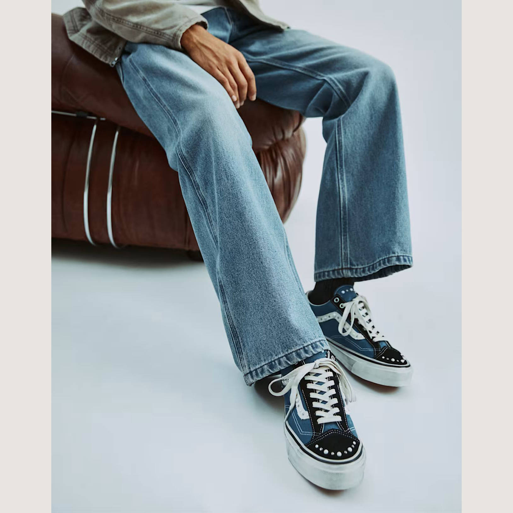 Vans Premium Old Skool 36 Black Navy Blue VN000E8VYA6 on foot