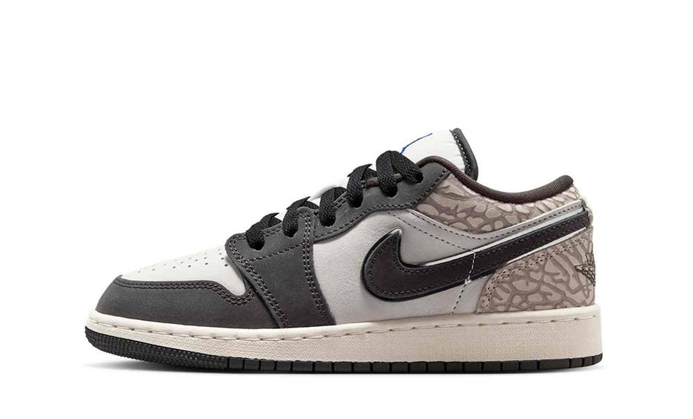 Air Jordan 1 Low GS Sail Deep Pewter Elephent Print IU2269-100