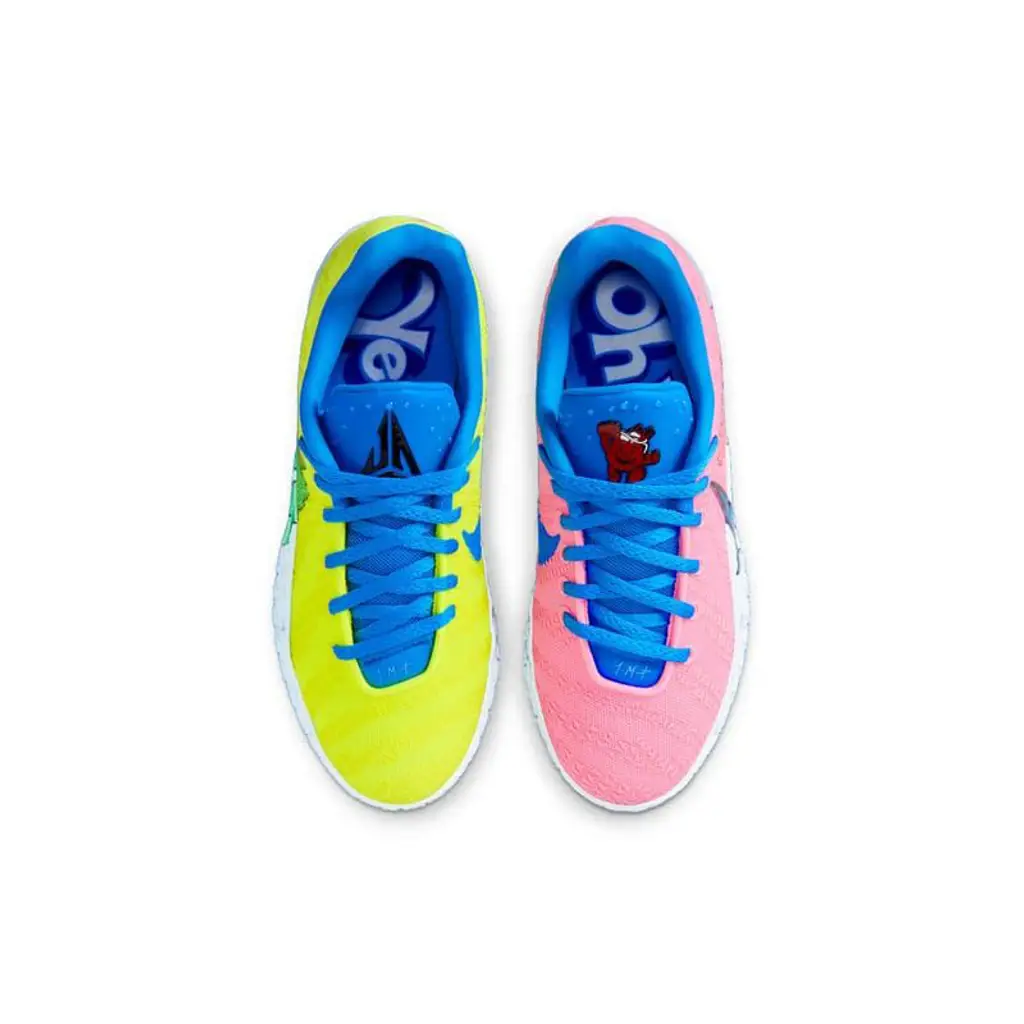 Kool-Aid x Nike Ja 3 Pink Lemonade tongue detail showing raised condensation droplet texture and Kool-Aid Man branding