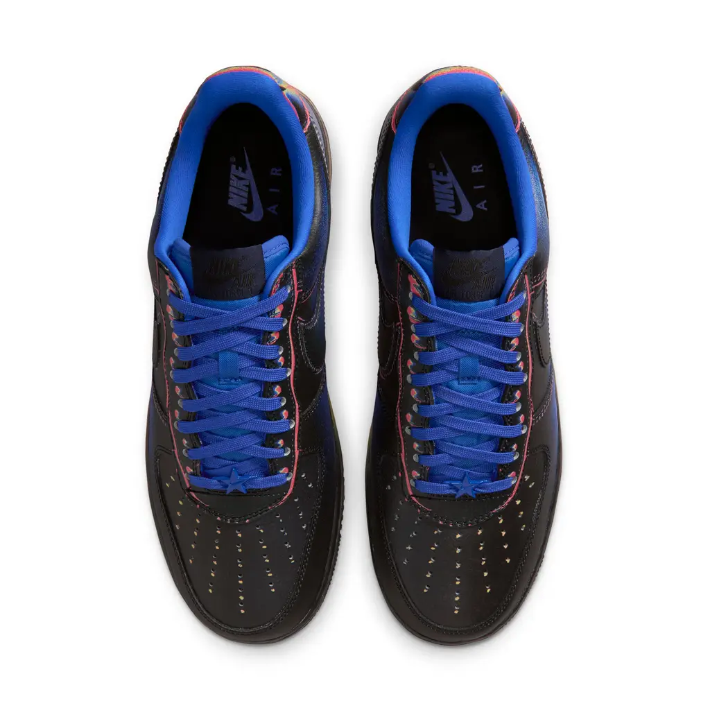 Nike Air Force 1 Low Heat Map mid panel detail showing Racer Blue laces and blue star lace dubrae