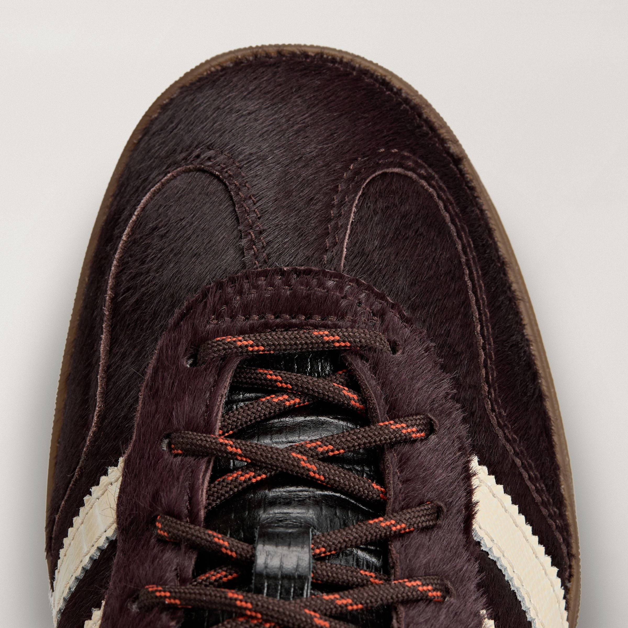 Wales Bonner x adidas Gazelle Indoor Pony Hair Dark Brown KK3640 toe
