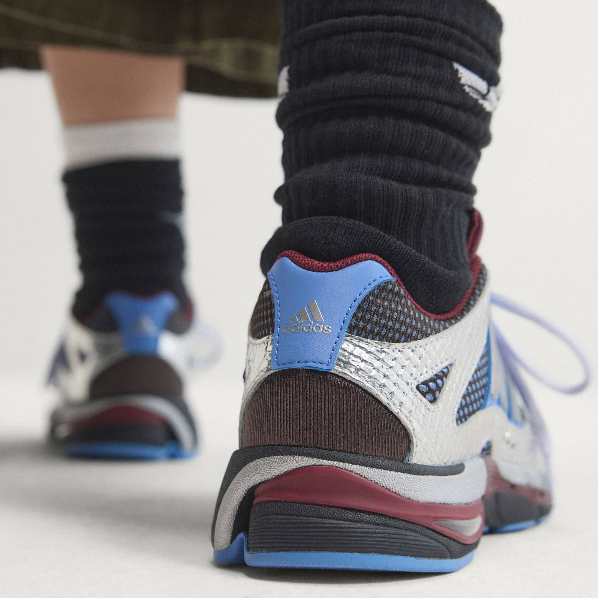 adidas Adistar Molded Aurora Coffee Silver Blue KJ4896 on foot heel
