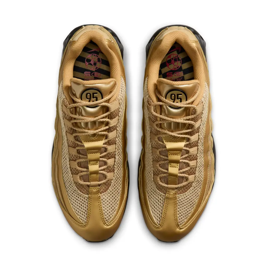 Nike Air Max 95 Total 90 Metallic Gold midfoot detail showing layered side panel construction