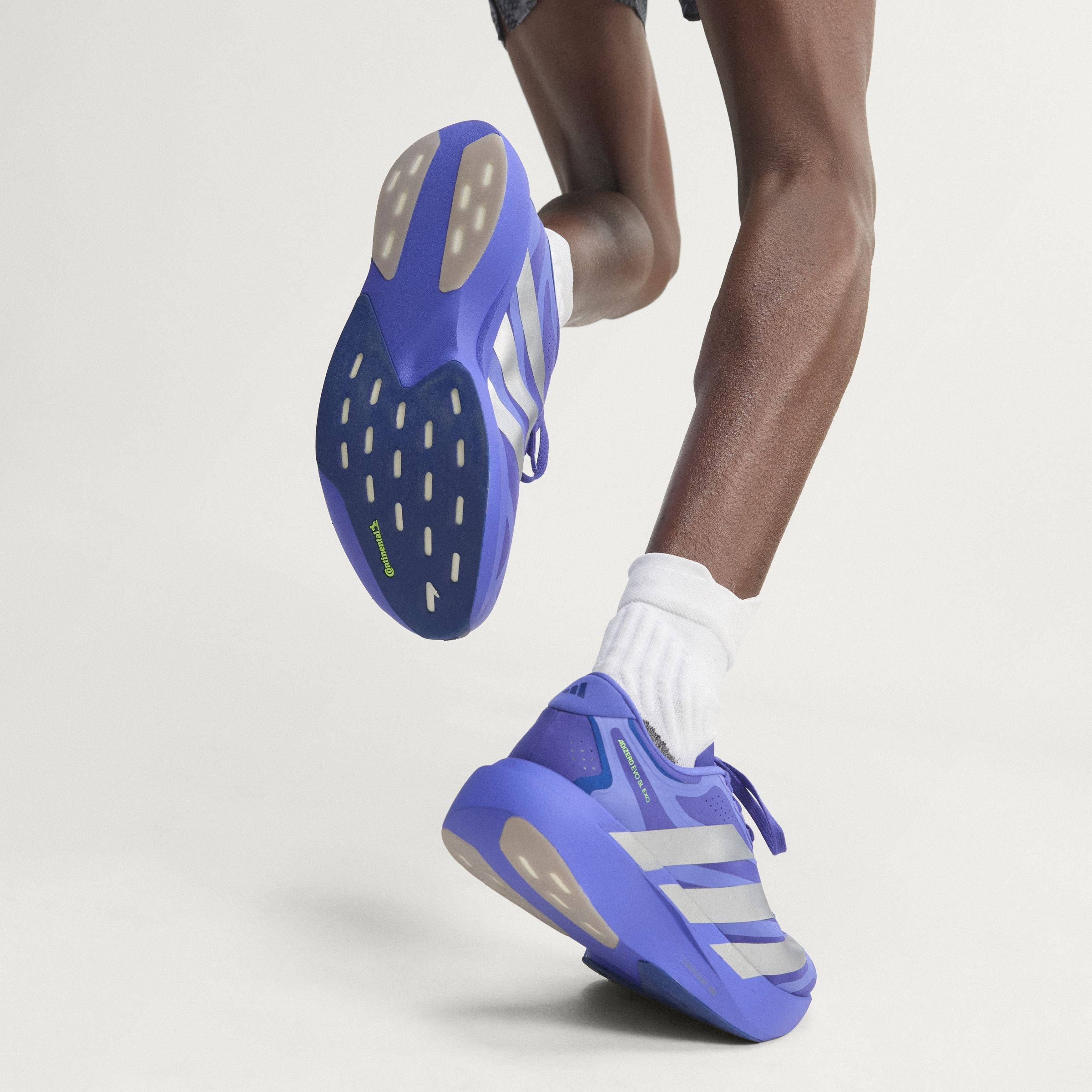 adidas Adizero EVO SL EXO Solar Purple Silver KJ0424 on foot heel
