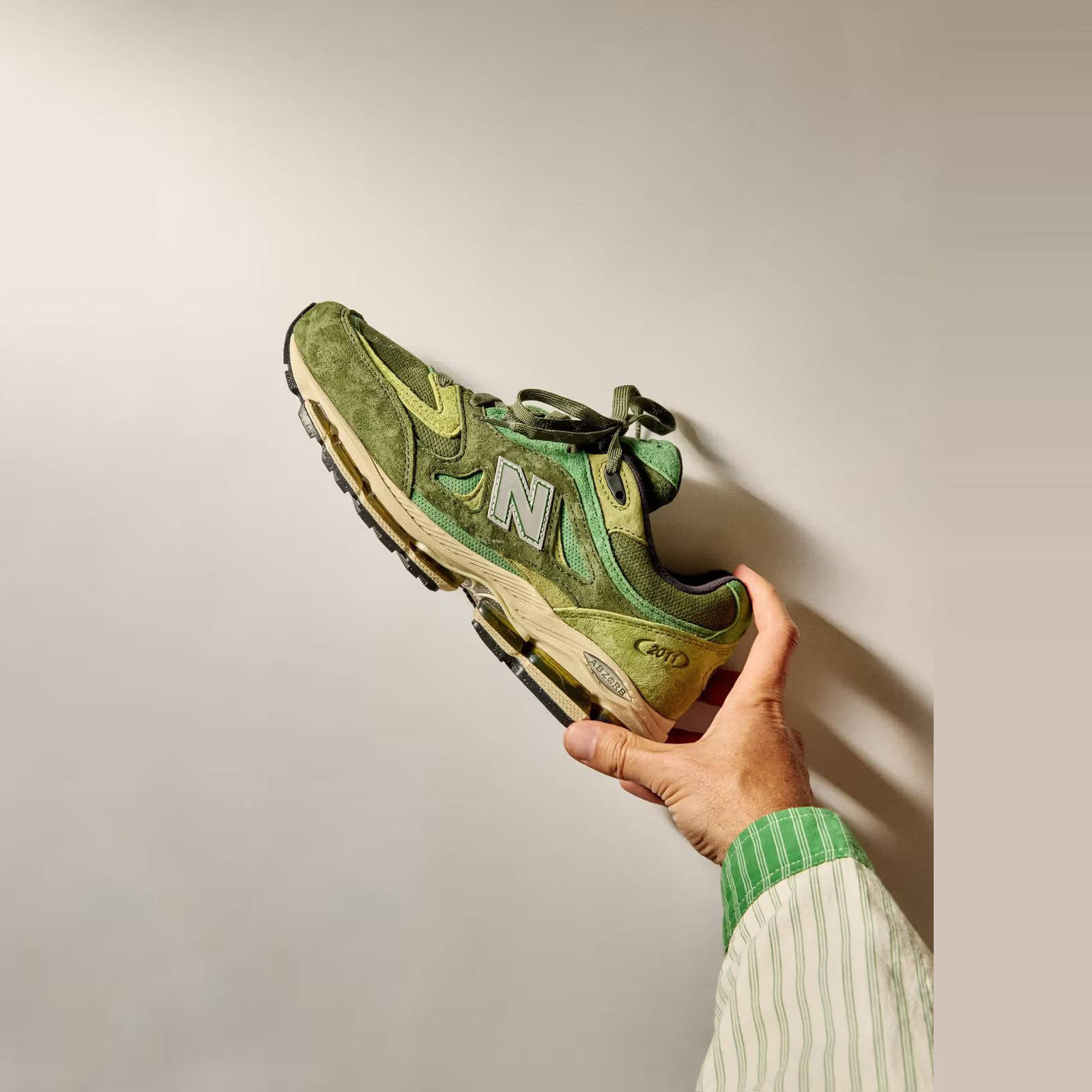 Kith x New Balance 2011 Leaf Green left to right