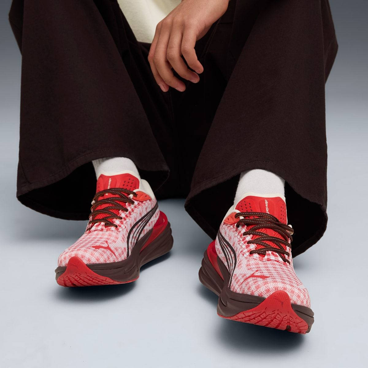 PUMA Deviate Nitro 4 Check Red White 406307-01 on foot
