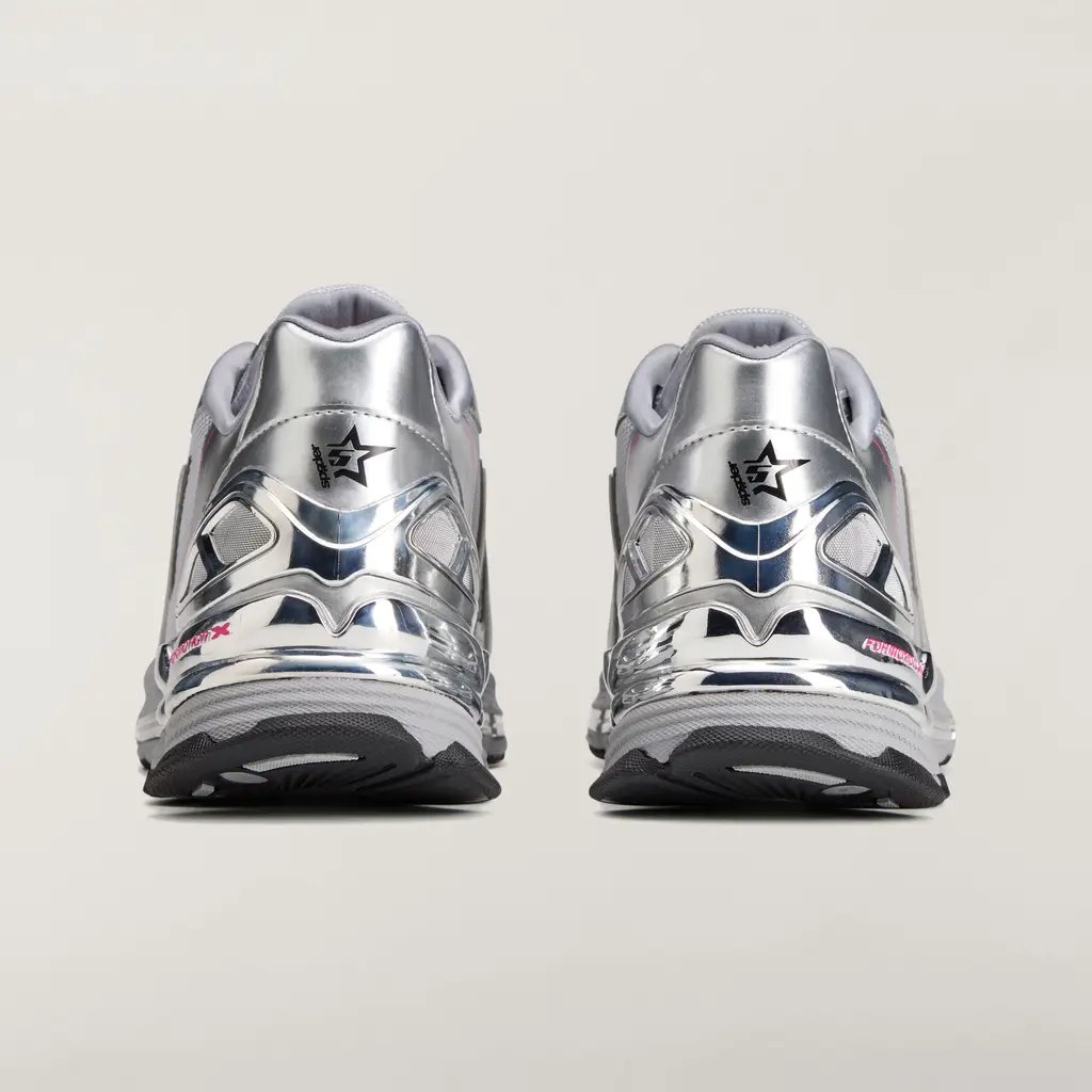 SP5DER x adidas F50 Formotion Silver Metallic heel detail showing SP5DER graphic and leather overlay construction