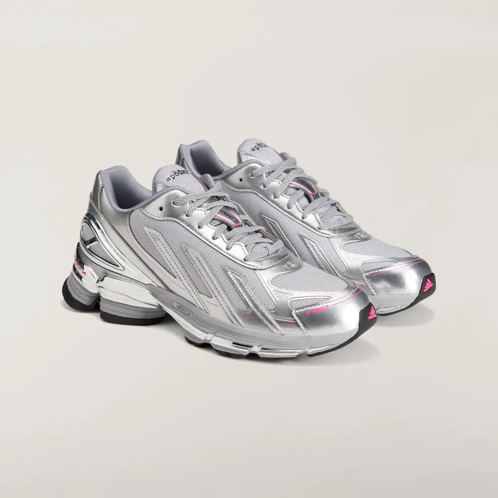 SP5DER x adidas F50 Formotion Silver Metallic pair view showing silver zig-zag mesh upper and Formotion runner sole
