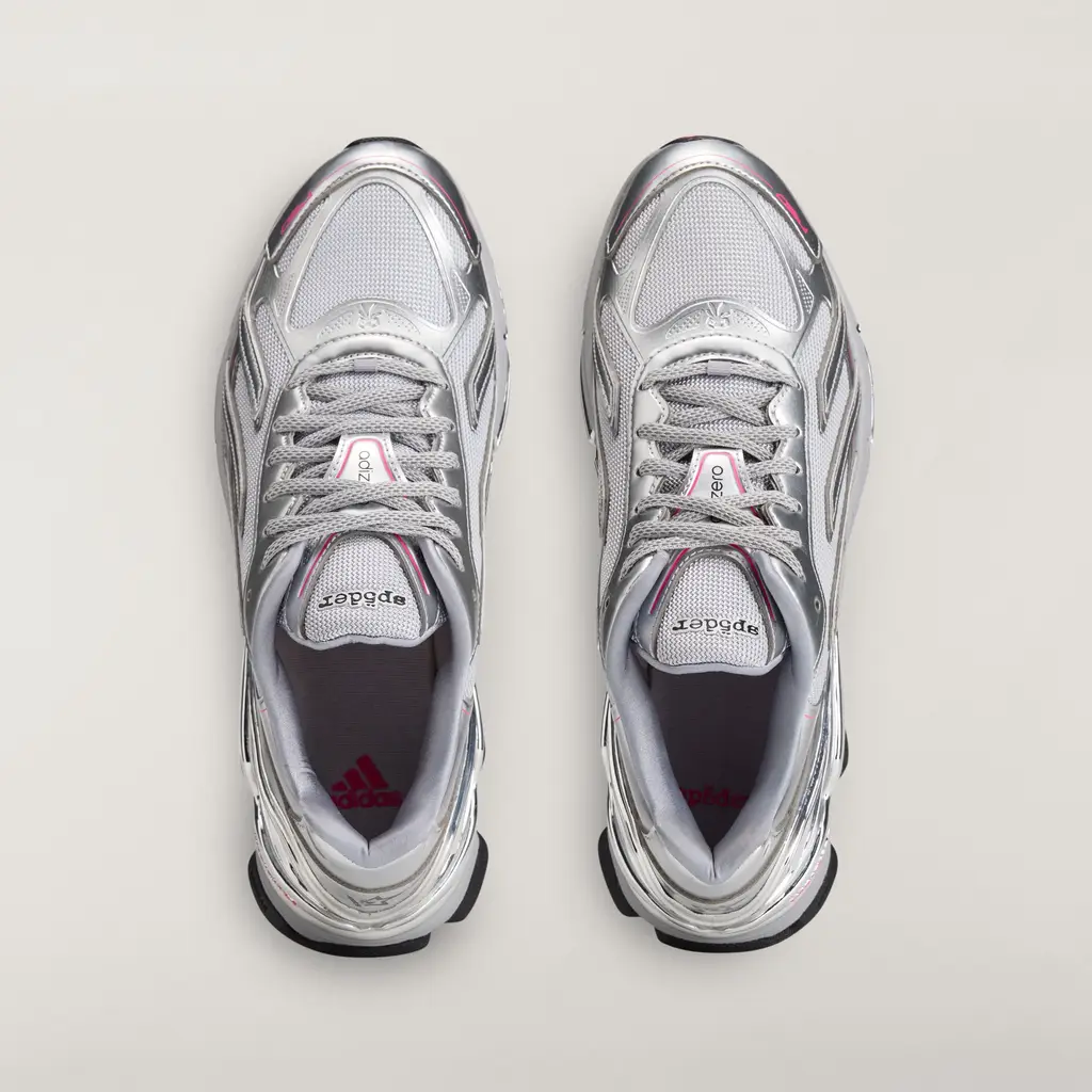 SP5DER x adidas F50 Formotion Silver Metallic top view showing F50 forefoot logos and spider metal hangtag