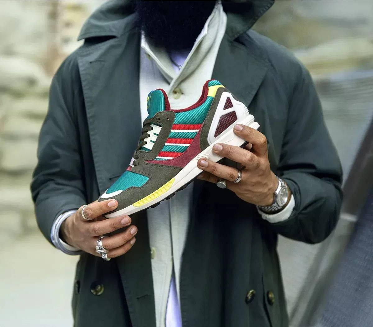 Offspring x adidas ZX 8000 Equipment Green Multi KI2521 on hand