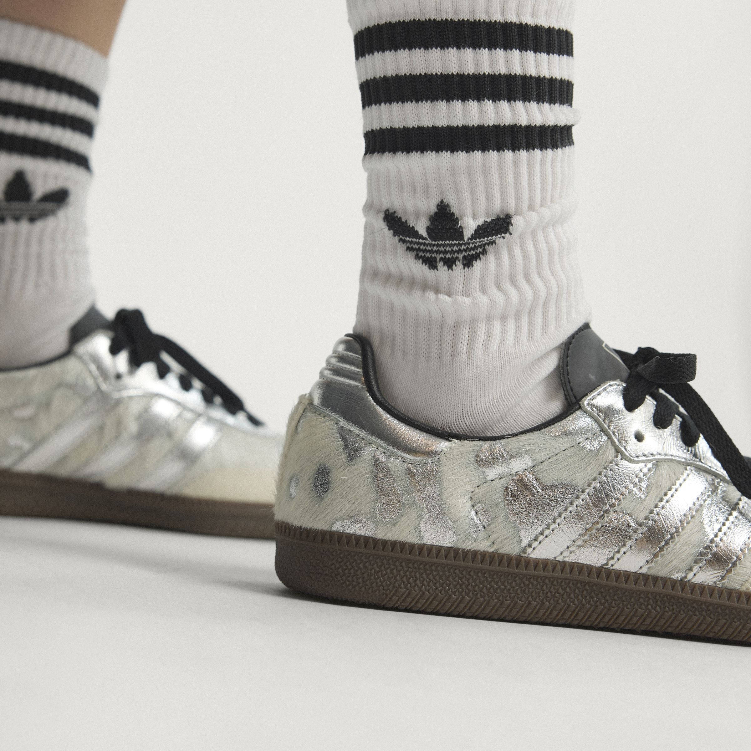 adidas Samba OG Cream Pony Hair Silver Metallic KJ2314 on foot side