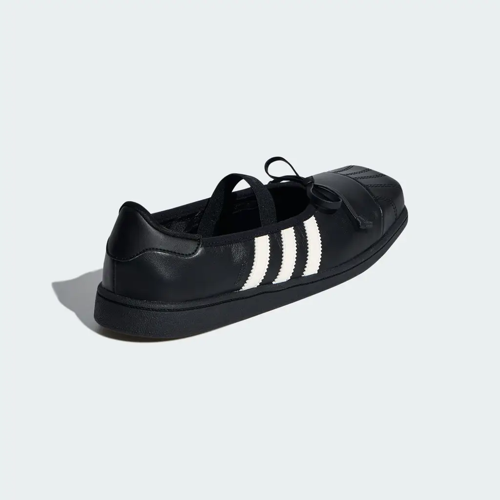 JENNIE x adidas Superstar Square Ballet Black heel view showing Three Stripes and lighter accent detailing