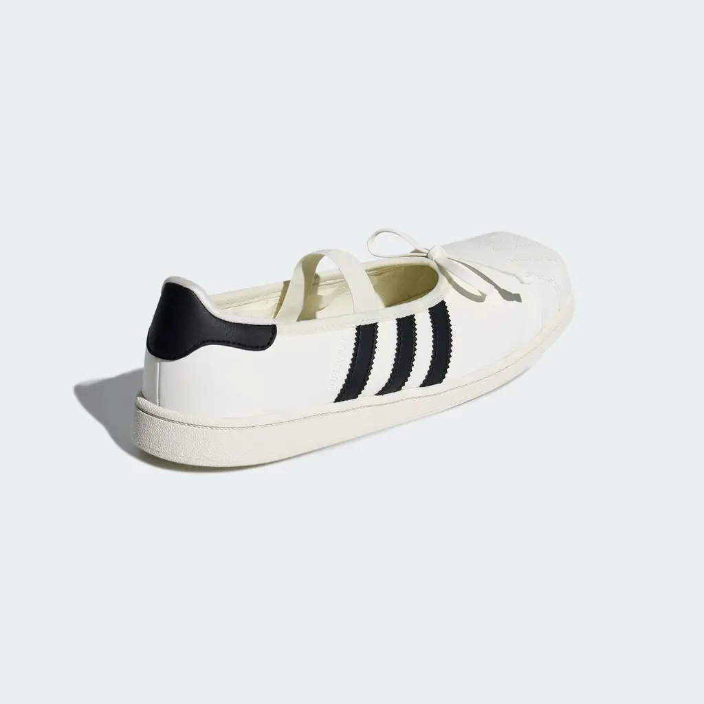 JENNIE x adidas Superstar Square Ballet White heel view showing Core Black heel details and squared outsole