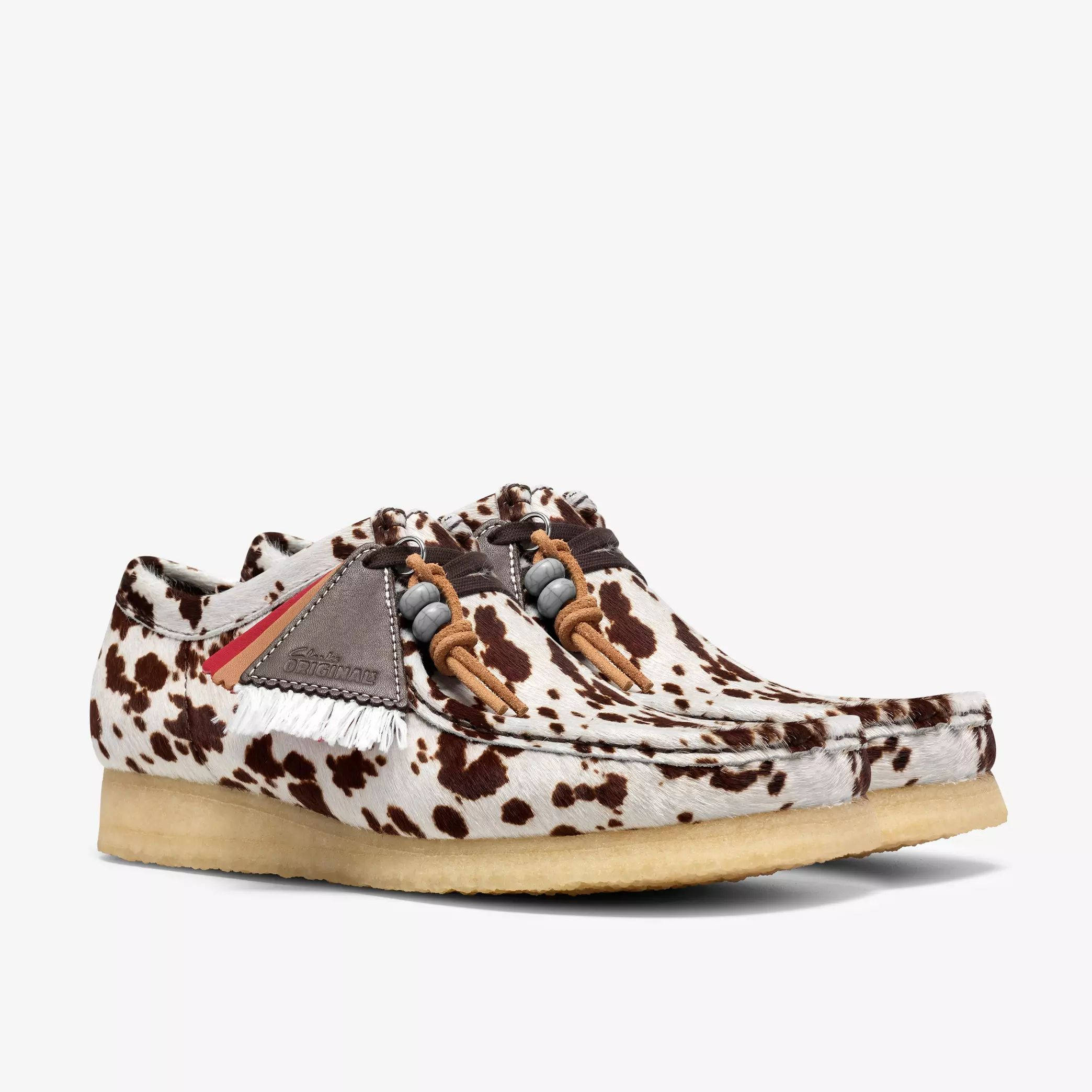 Clarks Wallabee Cow Print Brown 26327520-P front