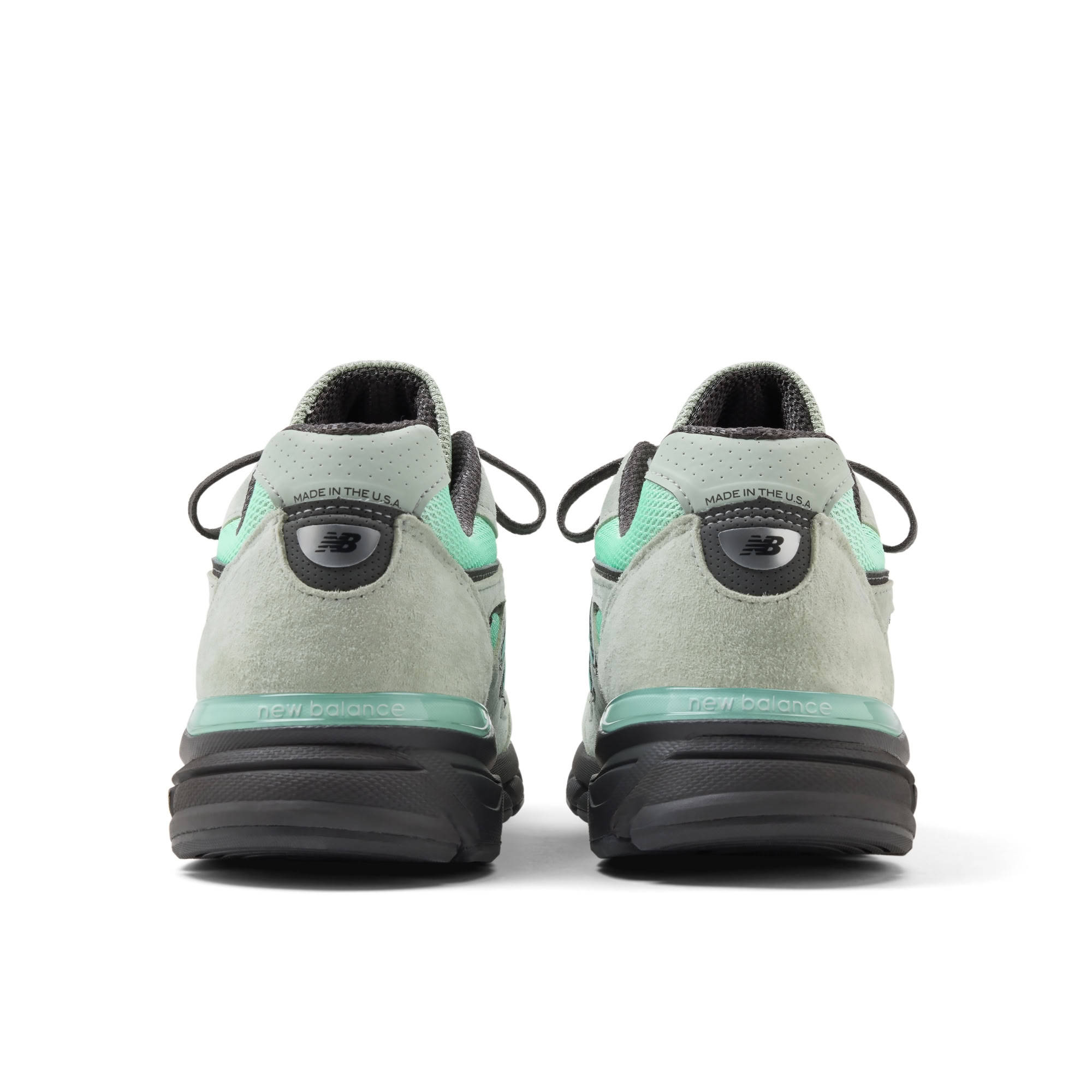 New Balance 990v4 Silver Moss Bright Mint Heel