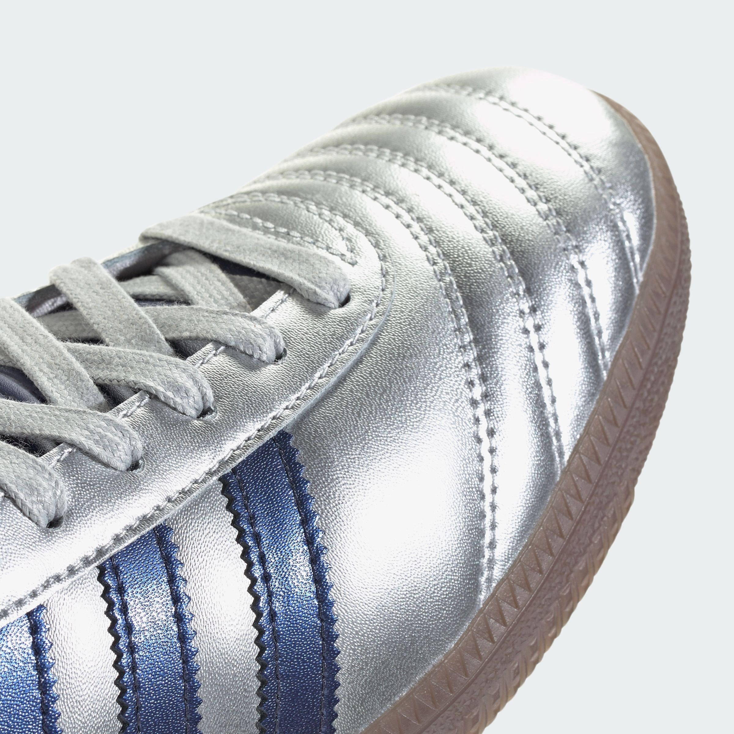 adidas Samba JP Silver Metallic Dark Blue JR2181 toe